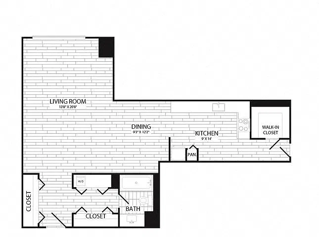 Floor plan Studio, 1 Bath 600 SF E2G