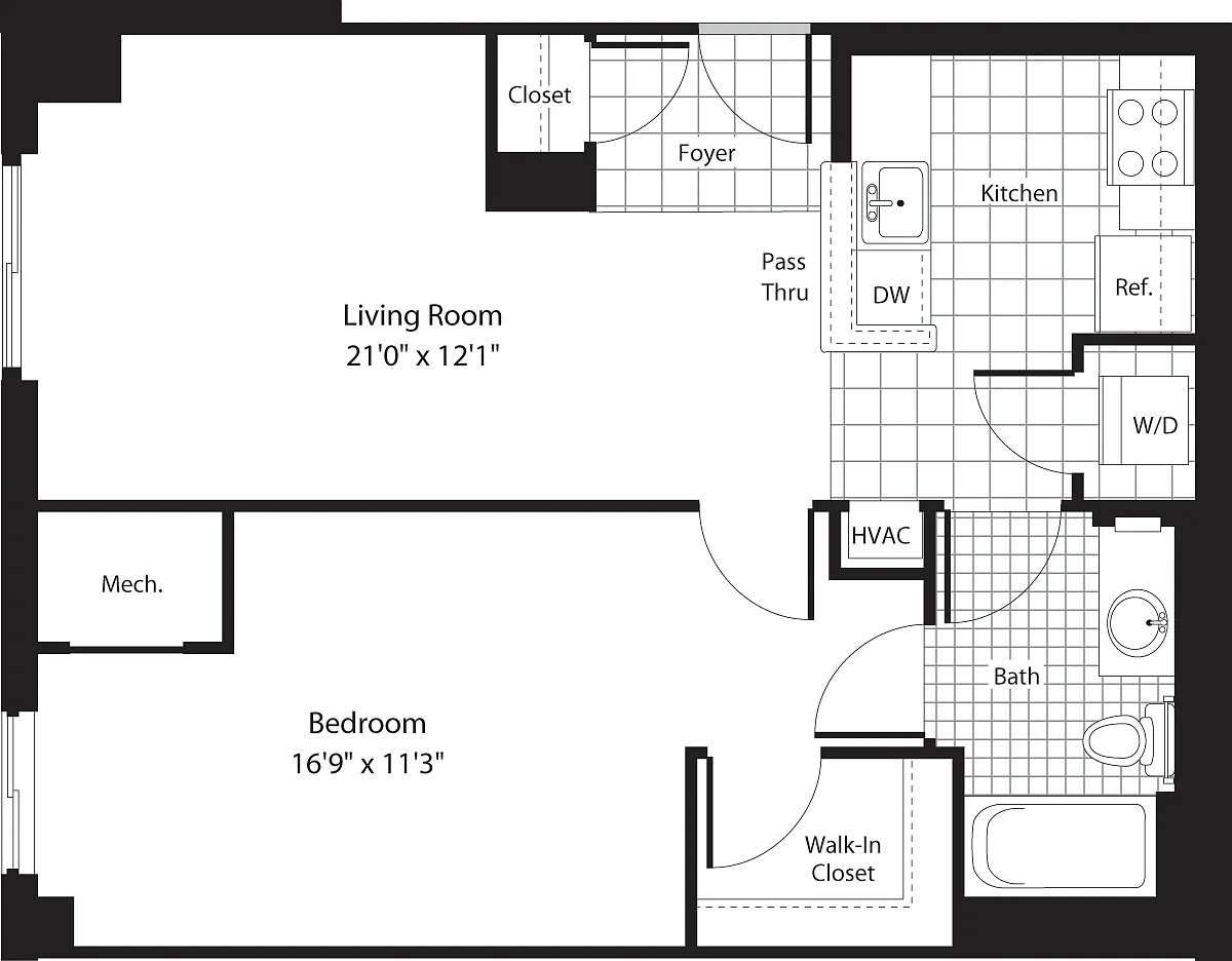 Floor plan 1 Bedroom M