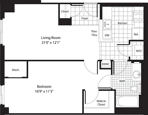 Floor plan 1 Bedroom M