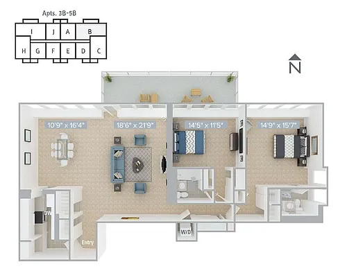 Floor plan B9-1400SF-3B-5B-Classic