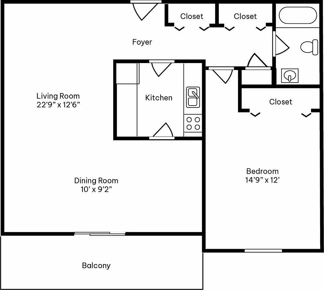 Floor plan 1 Bed 1 Bath B