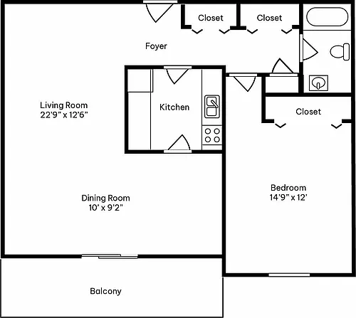Floor plan 1 Bed 1 Bath B