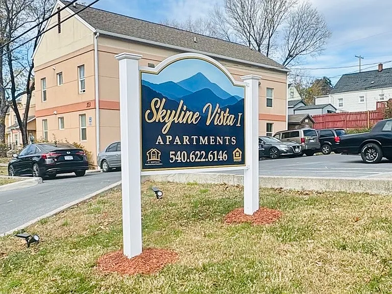 Our new community sign a fresh symbol of ongoing improvements at Skyline Vista Apartments.