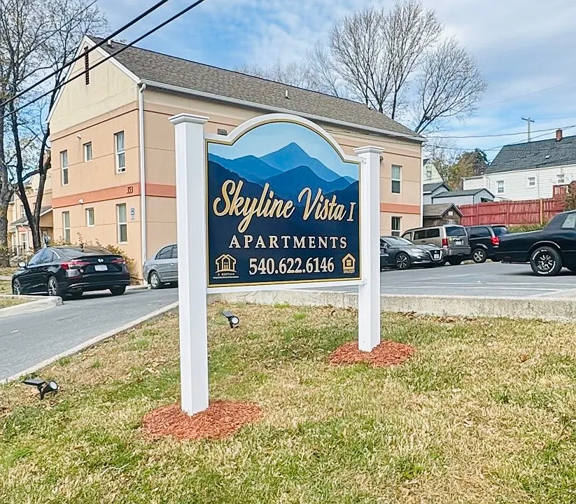 Our new community sign a fresh symbol of ongoing improvements at Skyline Vista Apartments.