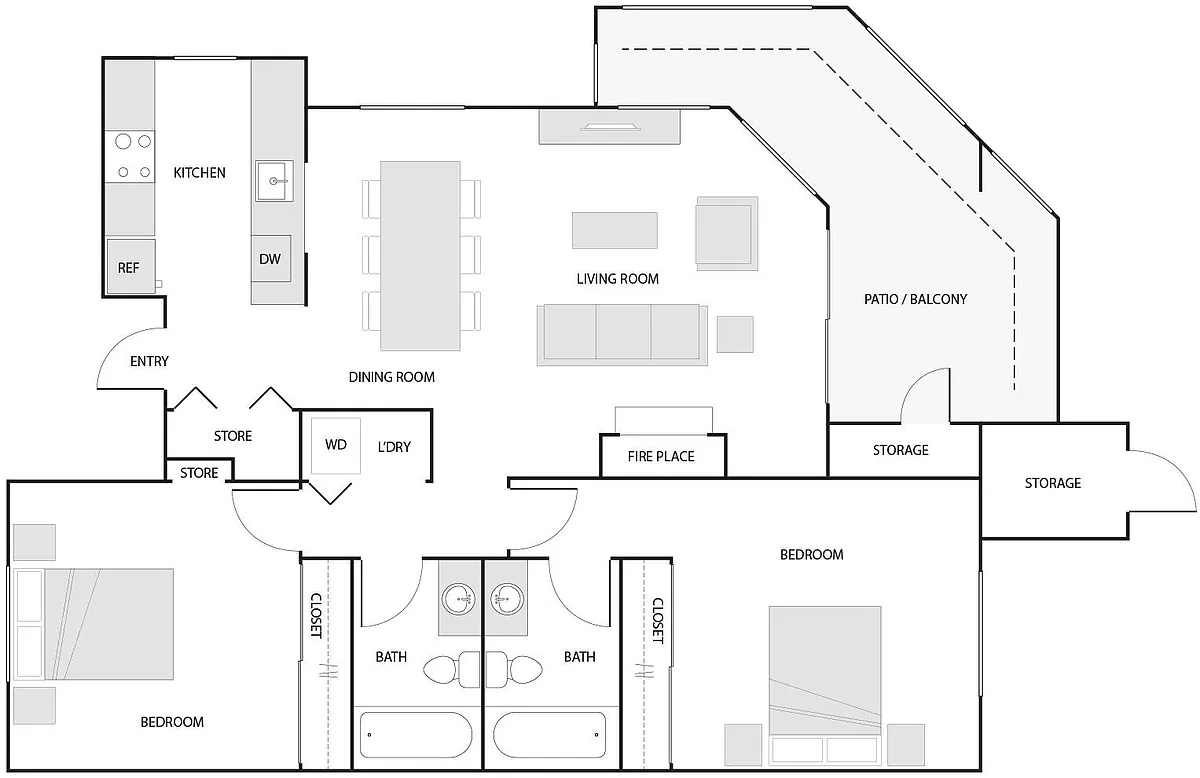 Floor plan 2 Bed/2 Bath-E