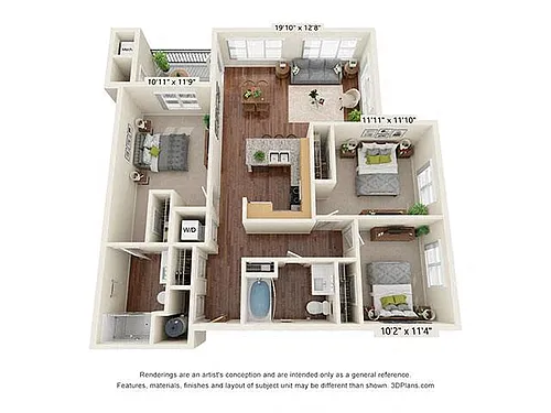 Floor plan Three Bedroom - C1 (Wheelchair Accessible)