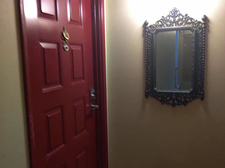 Entry door- has a key + digital number lock system instal. 
Entry door also has a bell.