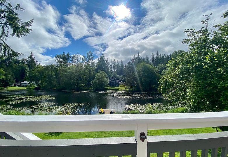 Lakefront living! View from the back deck. Herons, ducks, osprey, and eagles frequent the area.