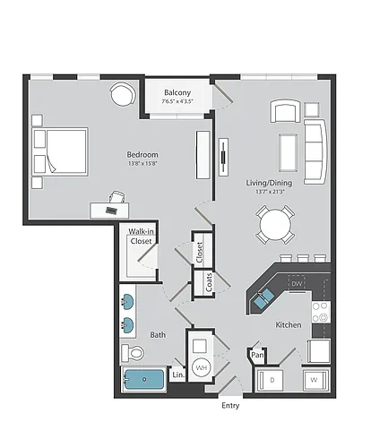 Floor plan 1 Bed/ 1 Bath (948 sqft)