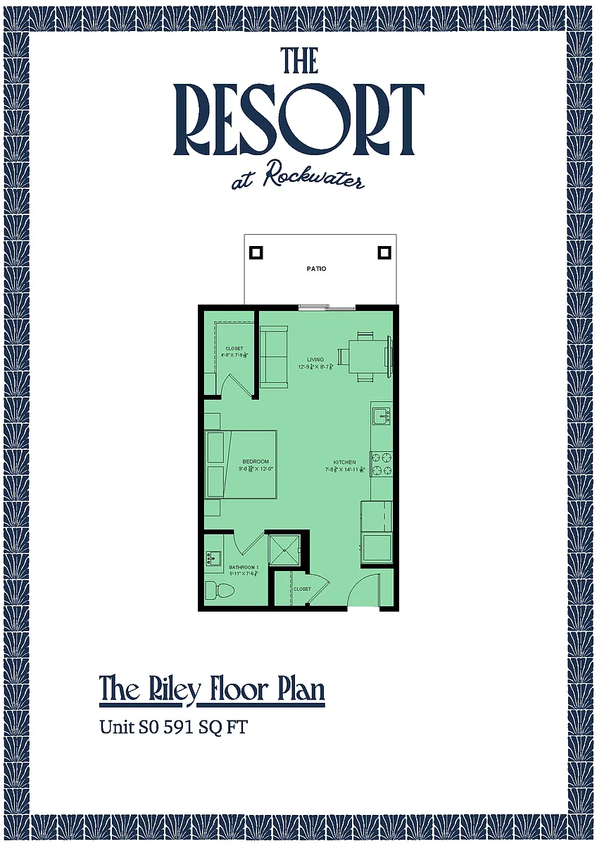 Floor plan The Riley studio-one bath