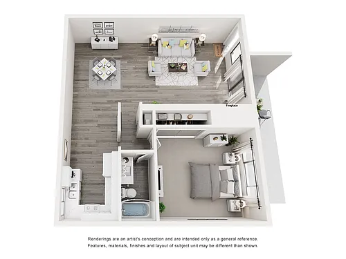 Floor plan 1BD, 1BTH E