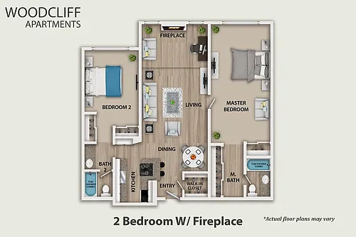 Floor plan 2 Bedroom With Fireplace