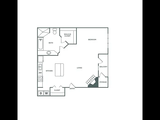 Floor plan Studio One Bath (700 SF)