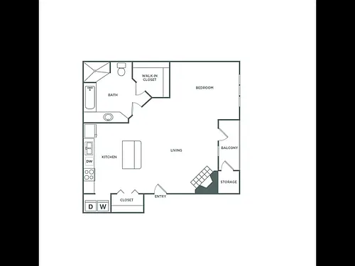 Floor plan Studio One Bath (700 SF)