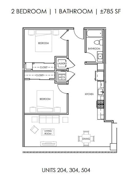 Floor plan Two Bedroom One Bath Deluxe