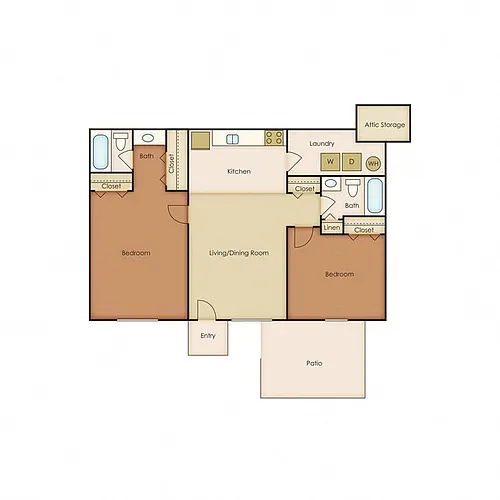 Floor plan Two Bedroom, Two Bathroom (Renovated)
