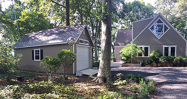 Front yard and garage