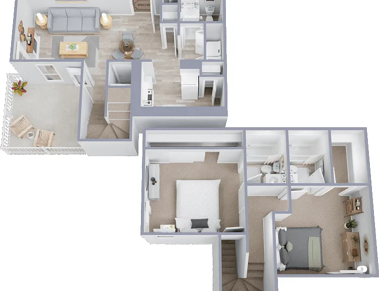2 Bed 2.5 Bath - Townhome - Plan B Floorplan Diagram
