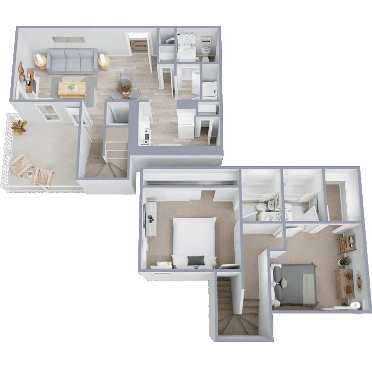 Floor plan 2 Bed 2.5 Bath - Townhome - Plan B