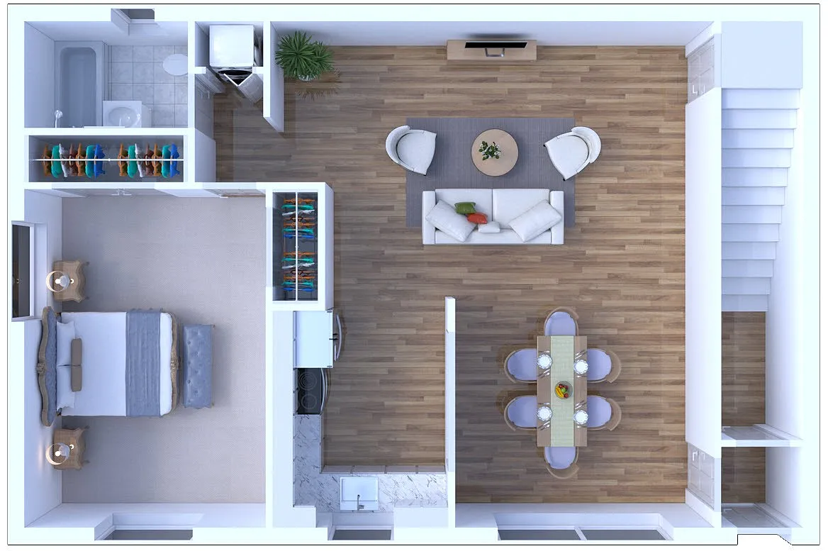 Floor plan 1 BR 1 BTH | Upgraded
