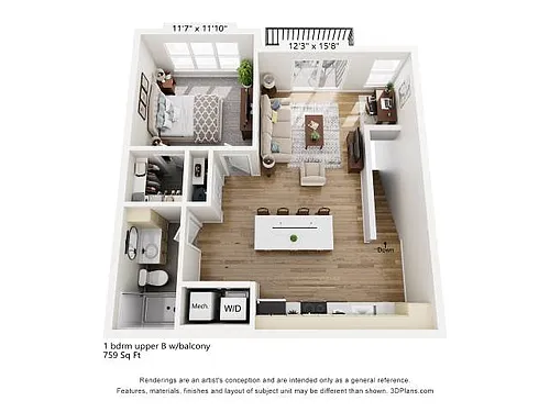 Floor plan 1 Bedroom D2