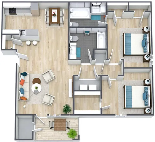 Floor plan 2BR - 2BTH W/D