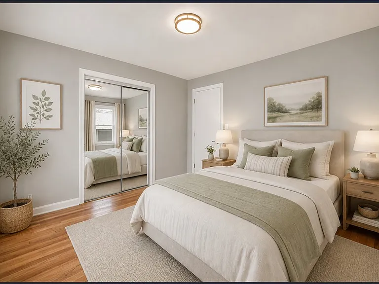 1 of 2 bedrooms downstairs virtually staged