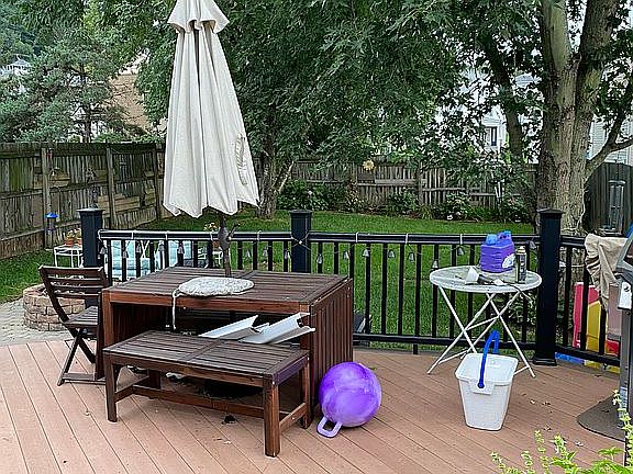 Deck overlooking backyard 