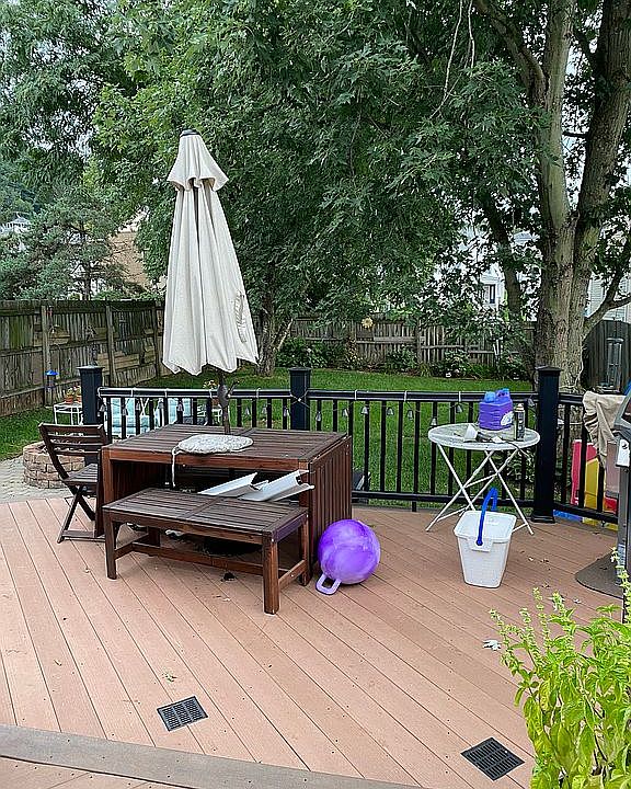 Deck overlooking backyard 