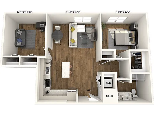 Floor plan A3D-988sf-FinishIV
