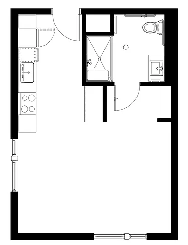 Floor plan Studio 1 Bath S2A