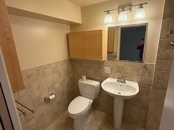 renovated tile bath with heater, exhaust fan plenty of light