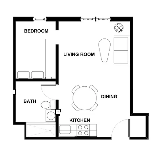 Floor plan Low Rise Apartment 1 Bed 1 Bath 2