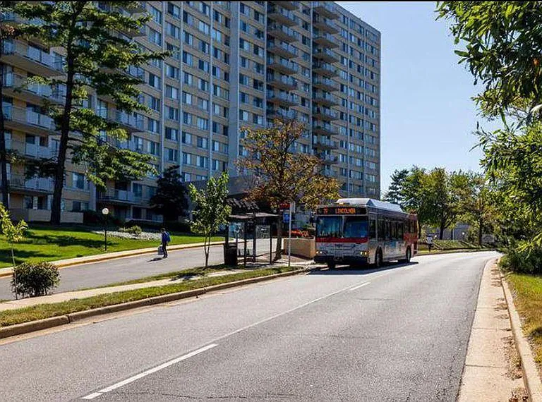 Bus stop in front of building