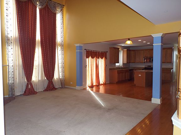 Two story family room with fireplace