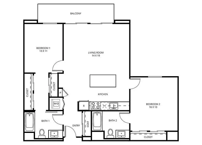 Floor plan 2 Bedroom 2 Bath D-2