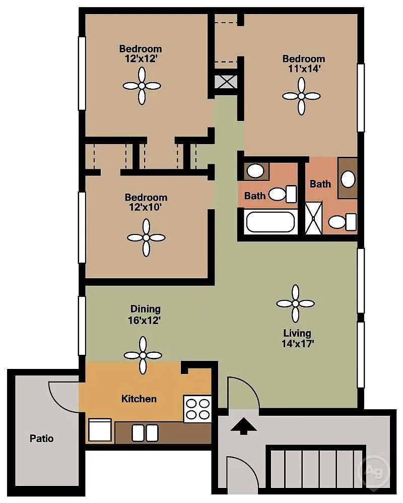 Floor plan 3 Bedrooms, 2 Bathrooms