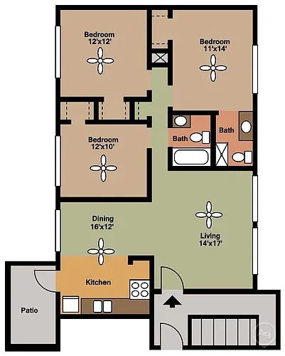 Floor plan 3 Bedrooms, 2 Bathrooms