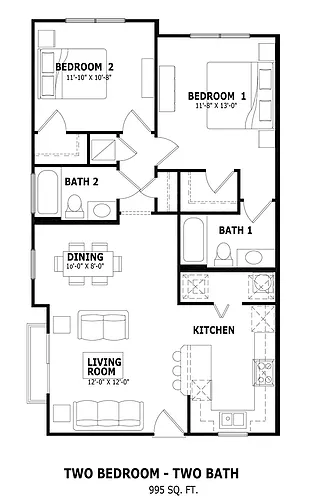 Floor plan 2 Bedroom 2 Bathroom