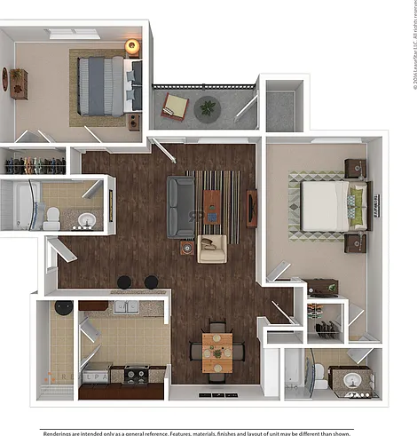 Two bedroom apartment with private balcony and extra storage