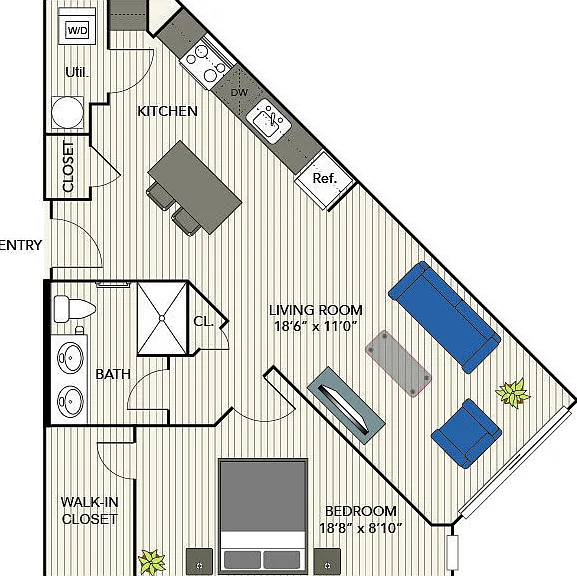 1B floor plan Sunnen Station Apartments