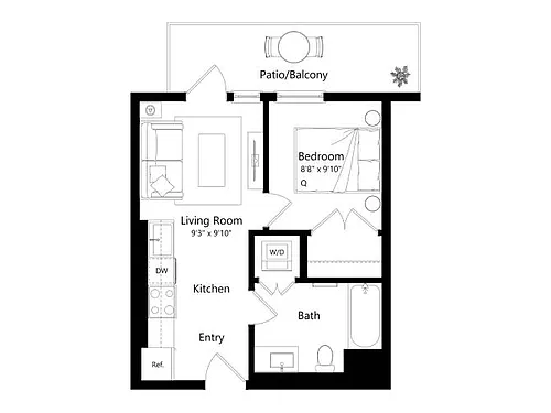 Floor plan B1B - 1 Bed 1 Bath