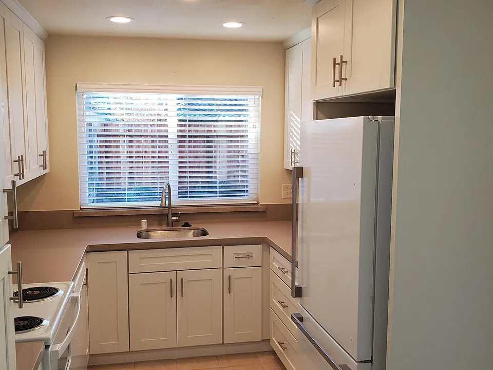 New Kitchen. Counter Depth Refrigerator. New Quartz counter tops.