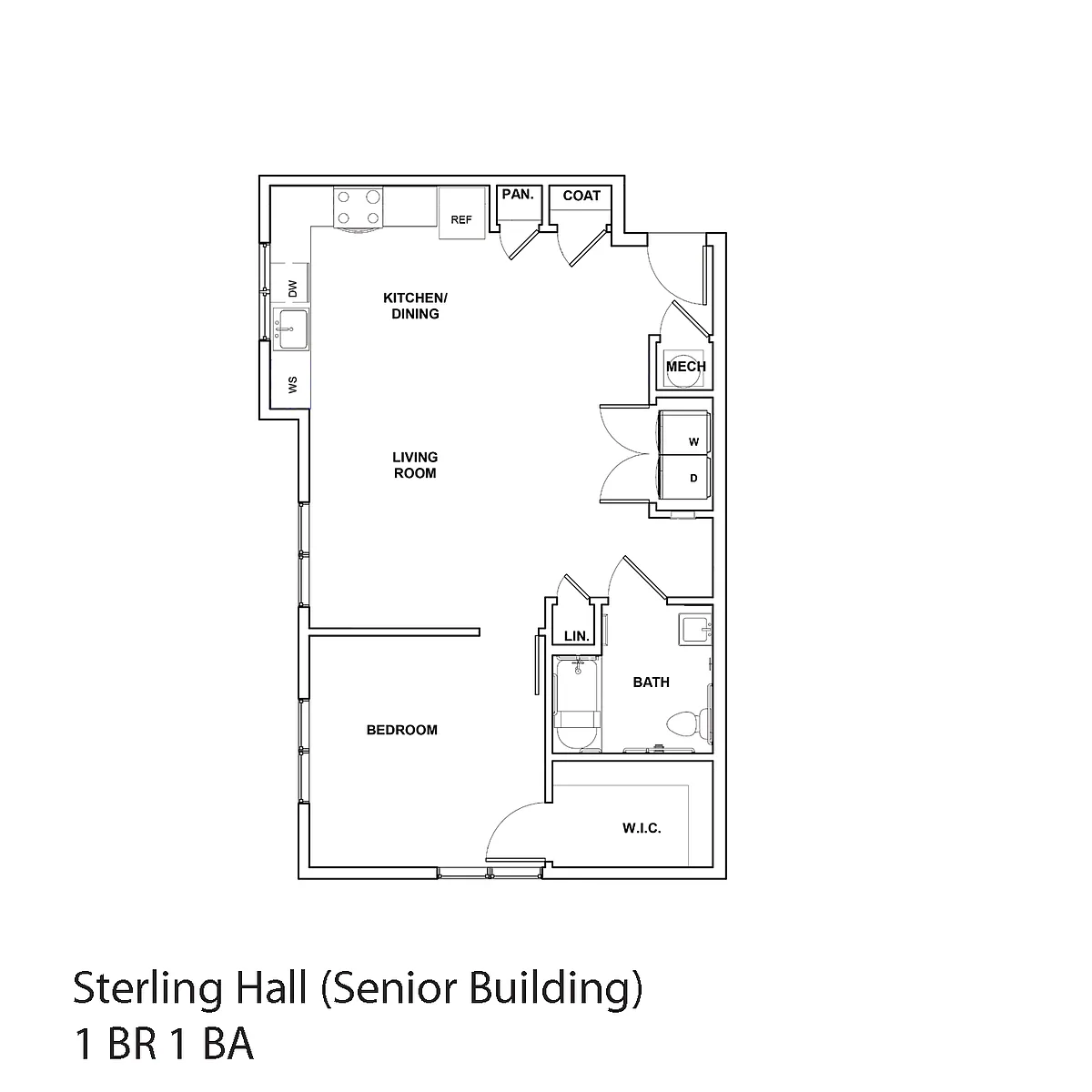 Floor plan 1 Bedroom- Sterling Lodge (Senior 62+)