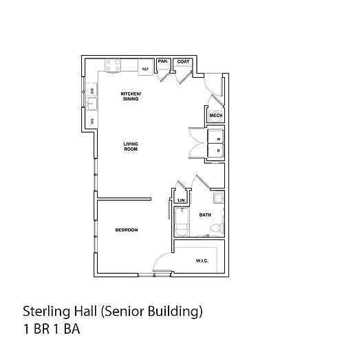 Floor plan 1 Bedroom- Sterling Lodge (Senior 62+)