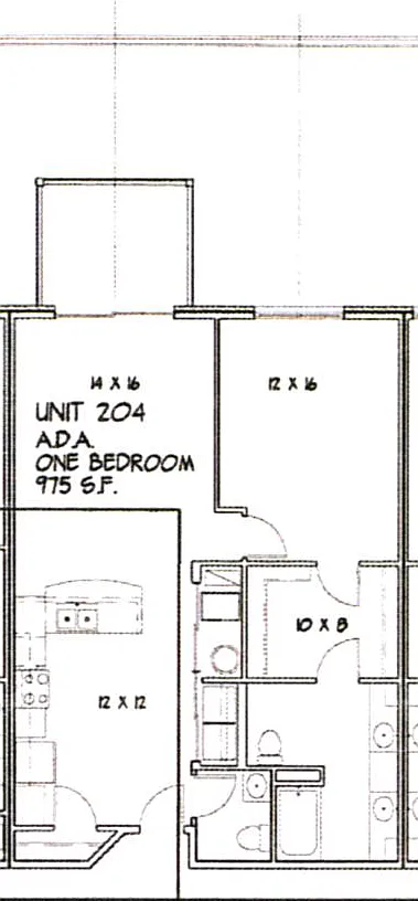 Floor plan 1 Bed 975 SF