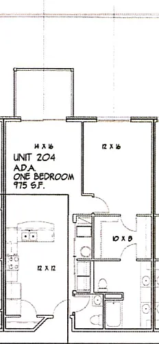 Floor plan 1 Bed 975 SF