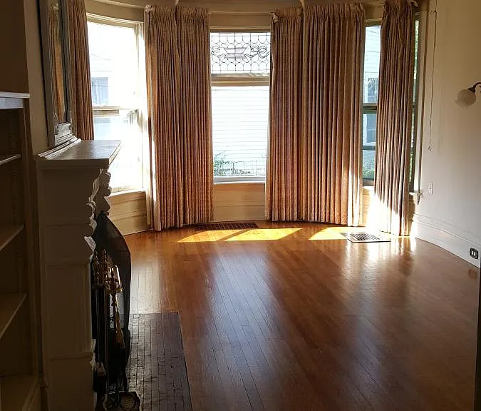 Large living room with rounded turret