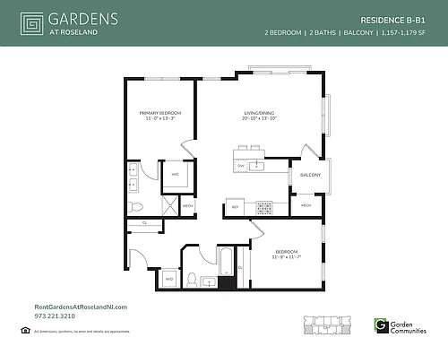 Floor plan Two Bedroom Apartment with Balcony B-B1