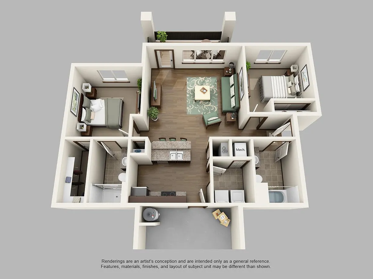 Floor plan 2 Bed - 2 Bath DAG